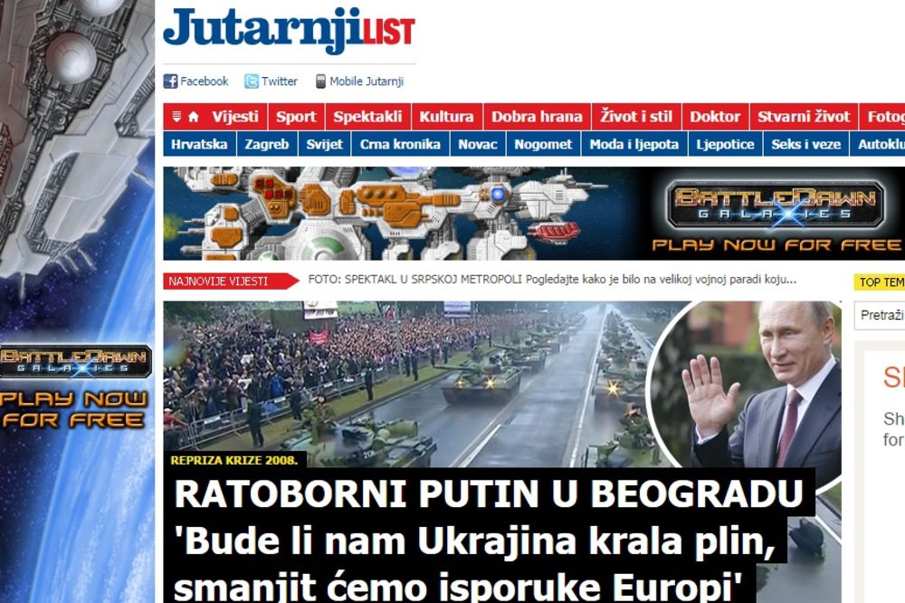 HRVATSKI MEDIJI O PARADI: Ratoborni Putin pretio Evropi u Beogradu!